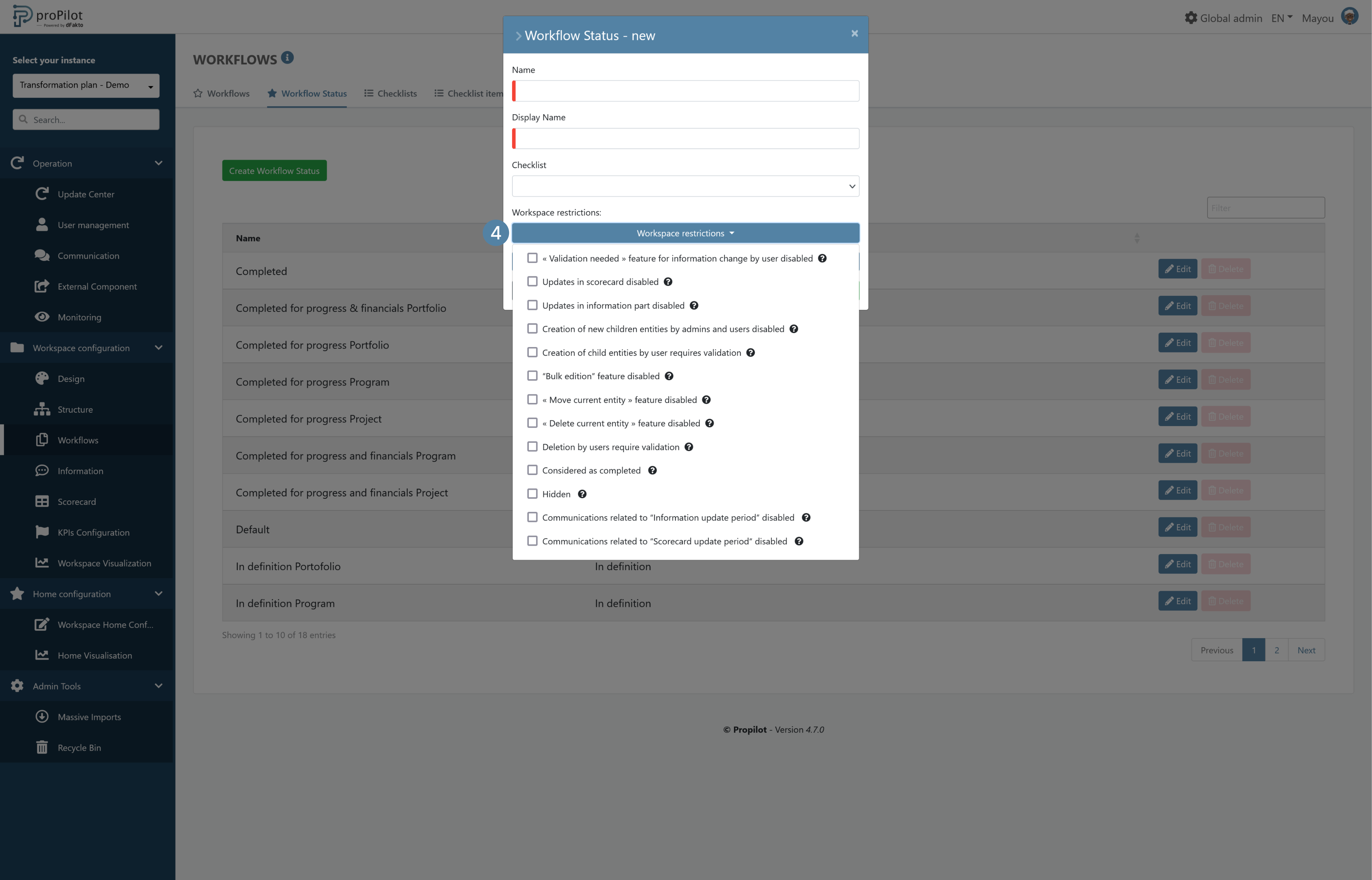 admin workflow status create workflow form workspace restrictions.png