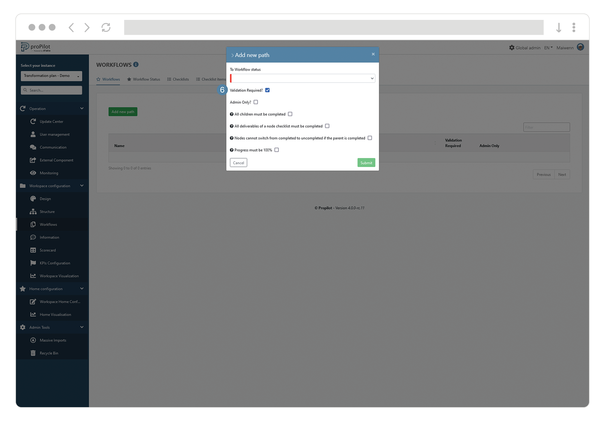 admin workflow maturities chemin add form  validation.png